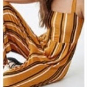 Forever 21 Yellow Striped Wide-leg Jumpsuit